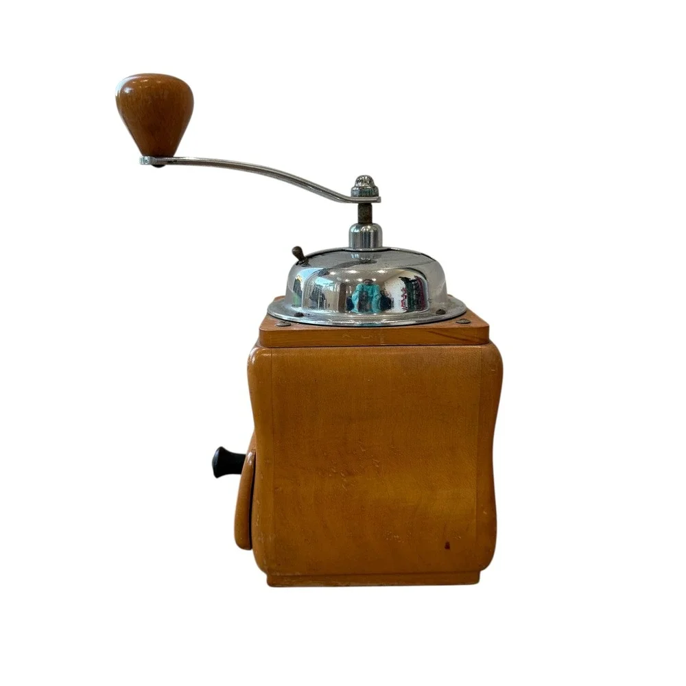 Vintage Dienes Mokka Manual Coffee Grinder‎ Wood Chrome Handle Drawer